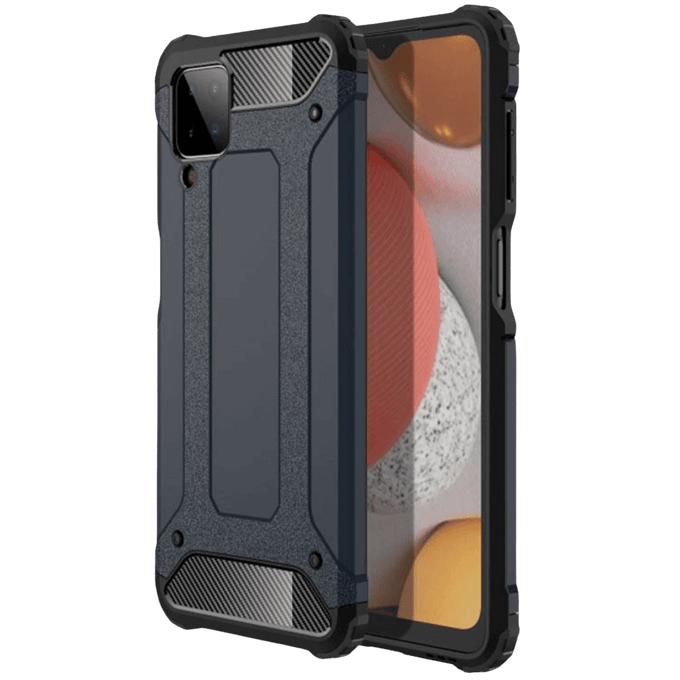 CaseBody Samsung Galaxy A12 Shockproof Hoesje Steel Armor Blauw