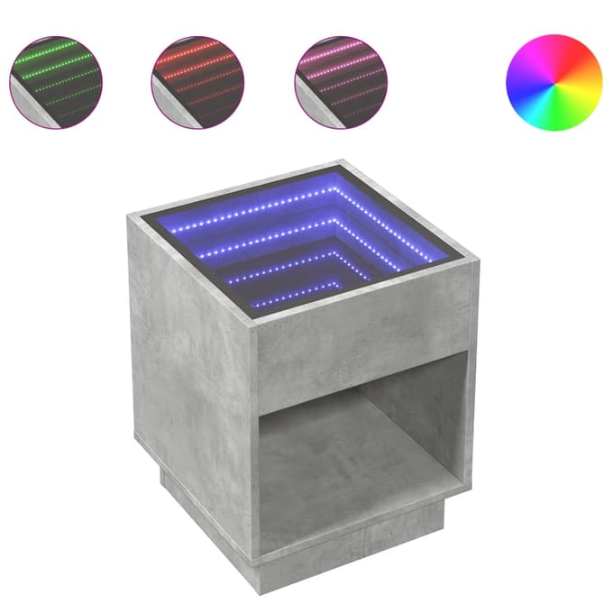 vidaXL - Salontafel - met - Infinity - LED - 40x40x50 - cm - betongrijs