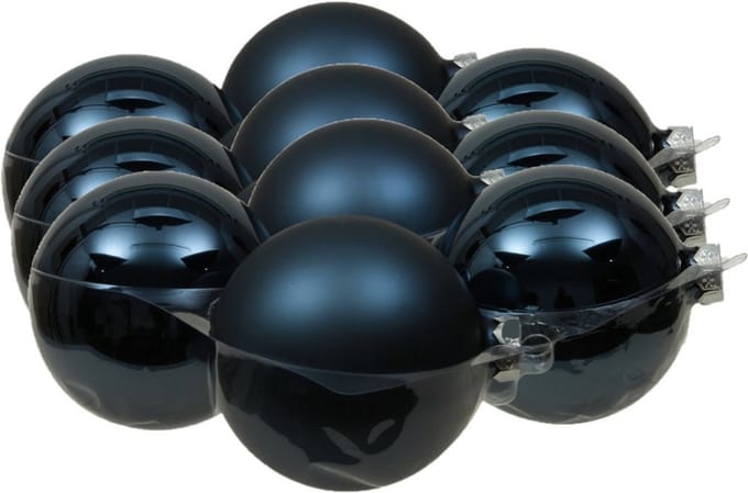 12x stuks kerstversiering kerstballen donkerblauw van glas - 10 cm - mat/glans - Kerstboomversiering
