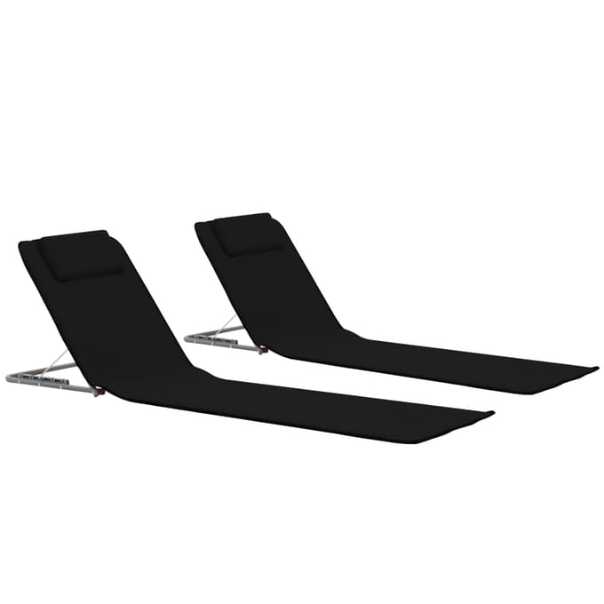 vidaXL - Strandmatten - inklapbaar - 2 - st - staal - en - stof - zwart