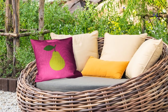 Tuinkussen - Illustratie - Fruit - Peer - Groen - 40x40 cm - Weerbestendig