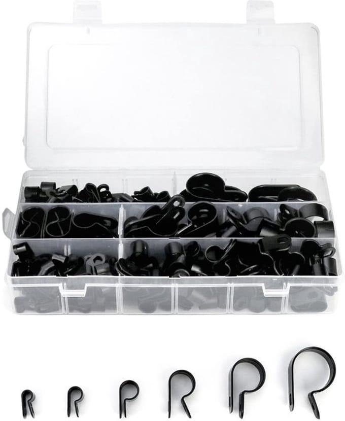 Kabels beheren met 200 zware nylon p-clips, kleur zwart
