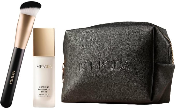 Meroda Changing Foundation & Essential Brush & Travel Bag Bundel - Kleurveranderende Foundation - 30ml
