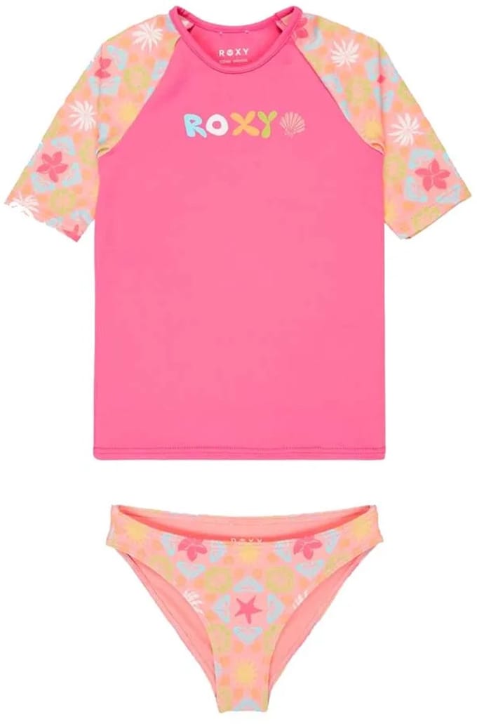 Roxy Set Check Tw Korte Mouw Rash Guard Roze 2 Years Meisje