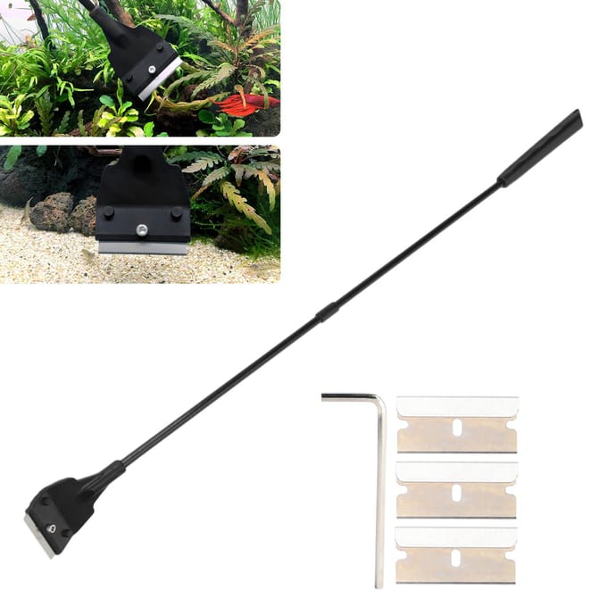 Grattoir à algues pour aquarium, petit nettoyeur de vitres à long manche avec lames remplaçables white