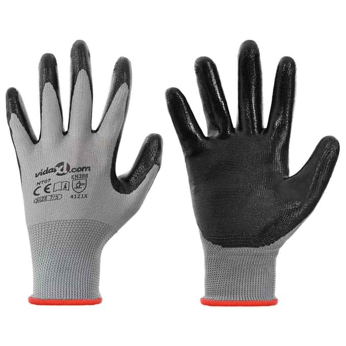 vidaXL Werkhandschoenen 24 st Grijs en zwart 7 / S Polyester