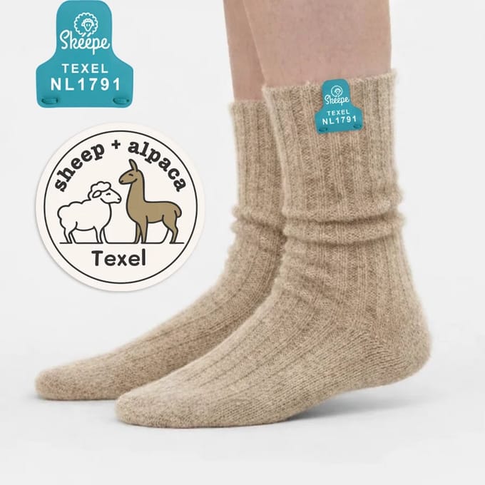 Skéépe Texelse schapenwollen sokken met Alpaca – Beige – Middel lang – 100% wol – Dames & Heren - 39/41