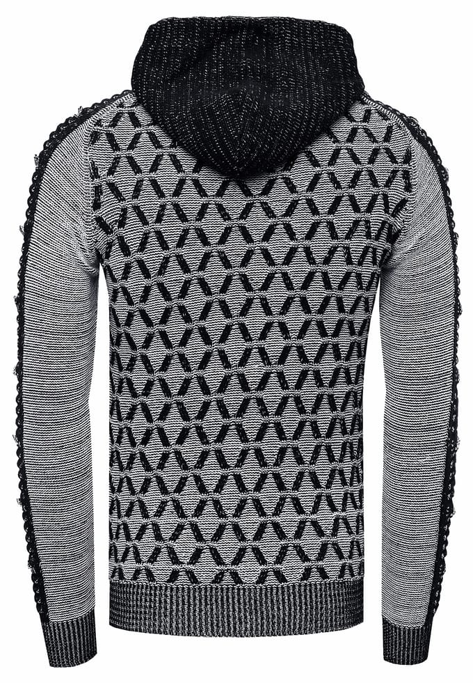 Contrasterende grof gebreide hoodie met 1/2 rits