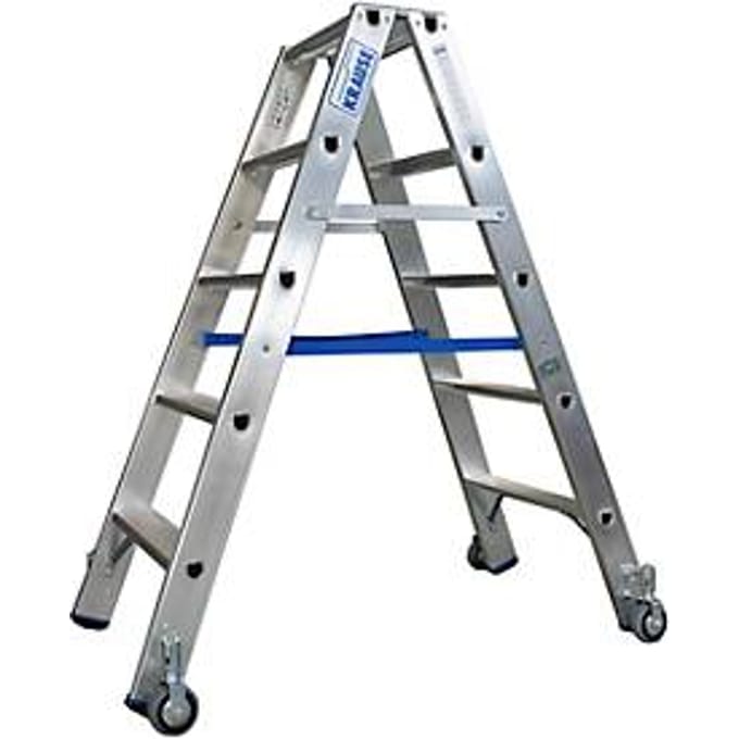 Dubbele trapladder van aluminium met wielen, 2 x 5 treden