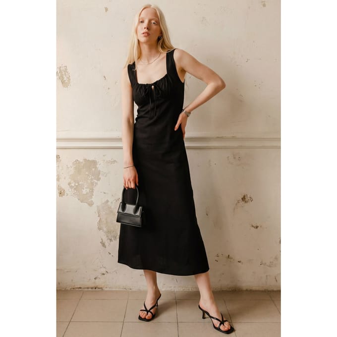 Midi Linnen Jurk met Strikdetail