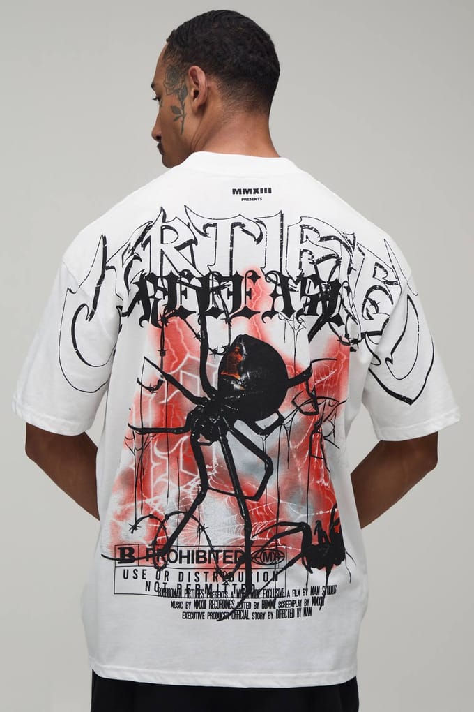 Wit Oversized T-shirt Met Spin Print Over De Naden | White | Size Medium