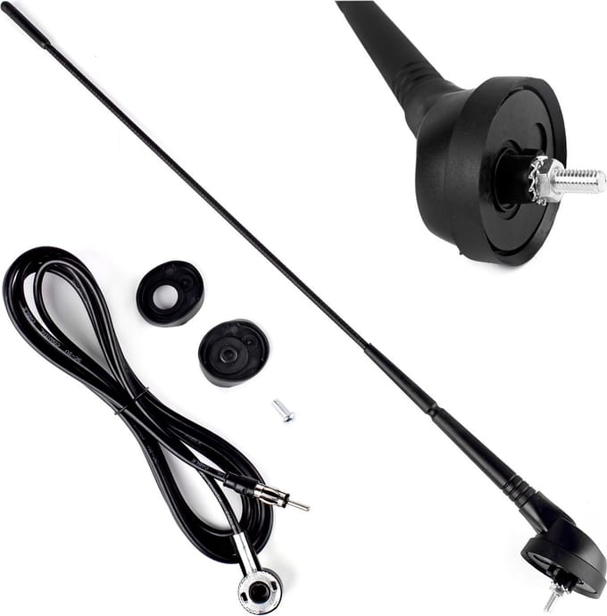 Amio Universele Auto Antenne met Voet – 40cm, 5mm, 2,3m Kabel
