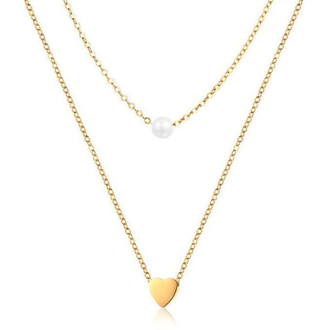 Dubbele ketting Edelstaal verguldkleurig Heart Pearl