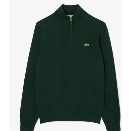 Lacoste heren schipperstrui katoen - met korte rits - sinople groen