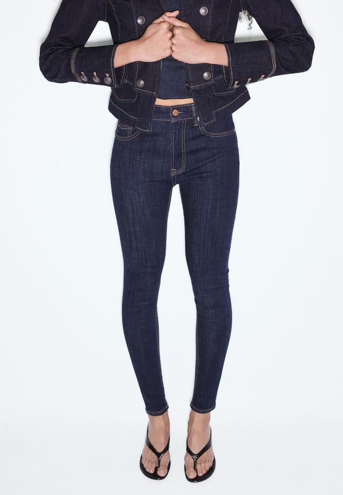 Stradivarius D07 skinny high waist jeans  VERBLEEKTE DENIM WASSING 44