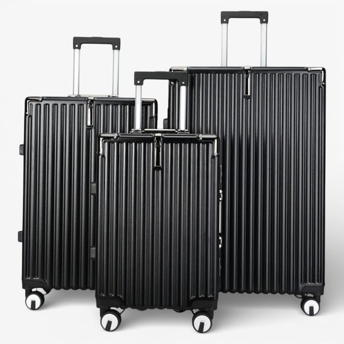 Black Hardshell Dual 4 Wheel ABS Bagagetrolley Hard Shell Cabin Koffer Set
