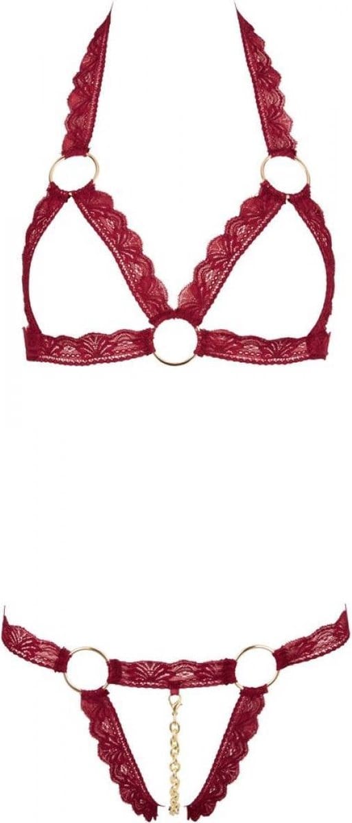Cottelli Collection – Open Lingerie Set met BH en String Kanten Uitstraling  – Maat M/L – Rood