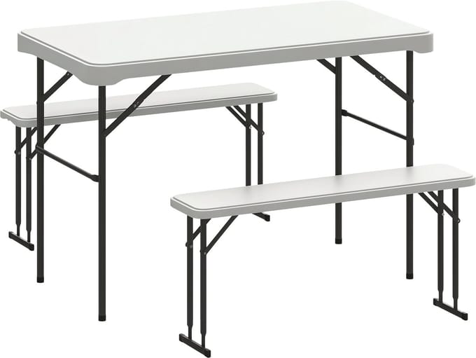 Outsunny Draagbare Picknicktafelset - Metaal - 113x60x74cm - Wit