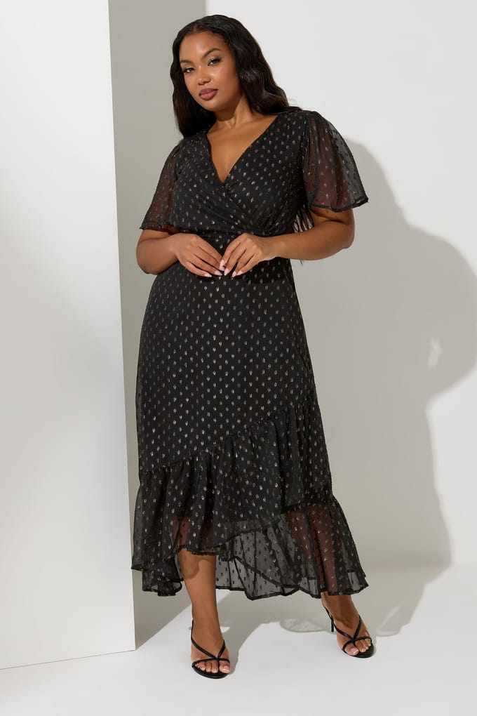 Yours London Wikkeljurk Met Metallic Dobbyprint In Zwart Size 46