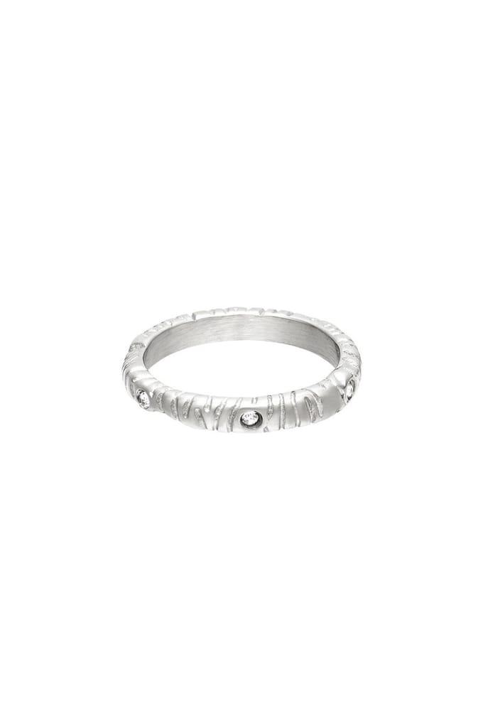Ring with zircon stone and zebra stripes- zilver -Stainless Steel -16- yehwang