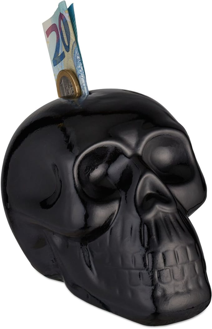 spaarpot schedel - gothic - horror - doodshoofd decoratie - keramiek - zwart