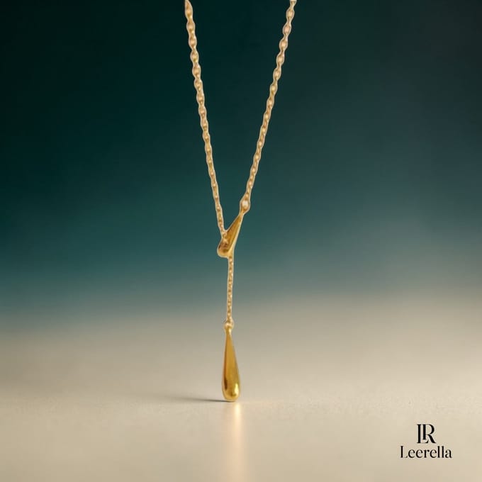 Leerella Goudkleurig RVS Druppel Ketting - Elegant Y-Design