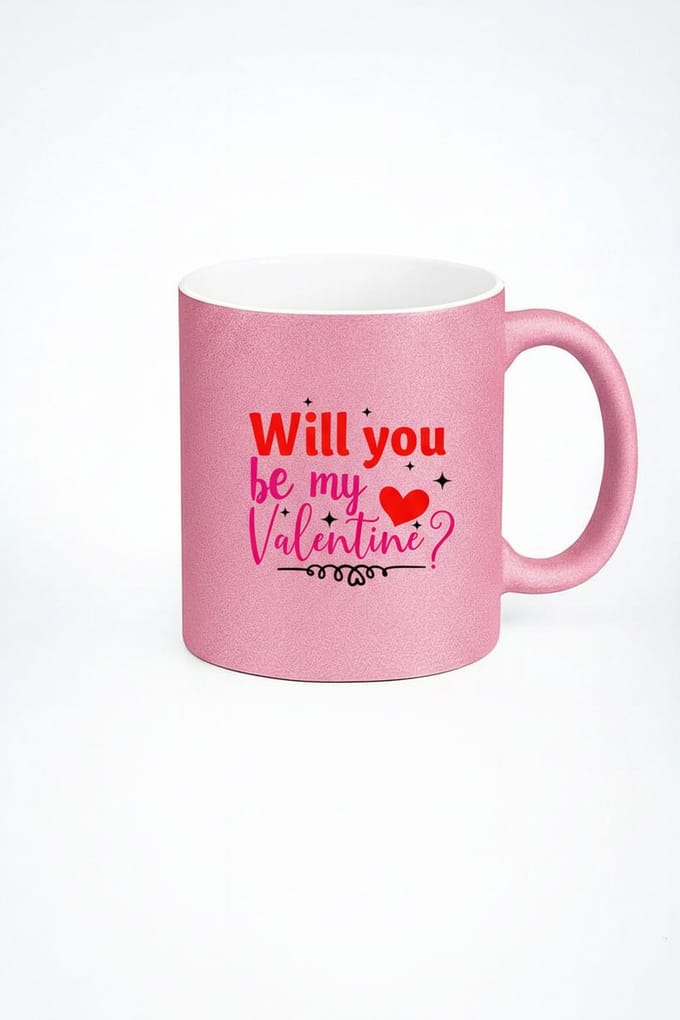 Roze Glitter Valentijn Mok - Will You Be My Valentine?