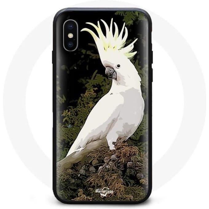 Coque - MANIACASE - Iphone XS max - Noir - Souple - Cacatoès Perroquets