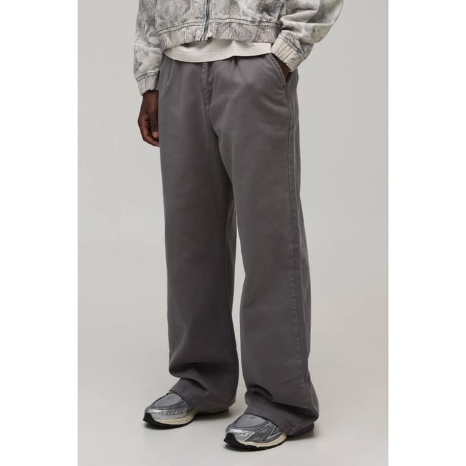 Plus Wide Fit Broek met Half & Half Tailleband van gewassen twill | Slate Grey | Size 2XL
