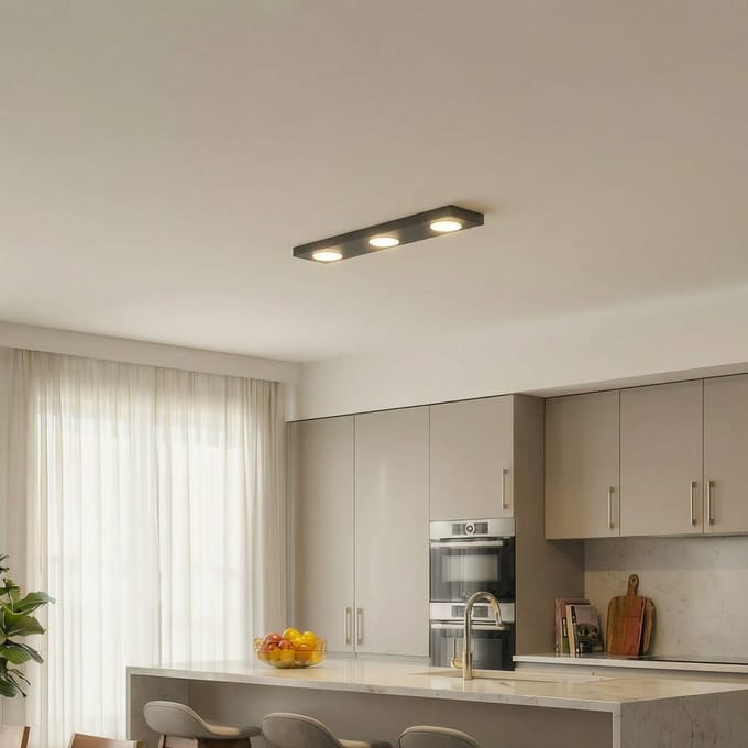 SIGMA Plafondlamp Hero, zwart, 55 x 12 cm, 3-lamps, metaal, GX53
