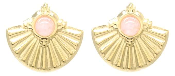 Oorbellen Waaier met Steen - RVS - 2,5x1,3 cm - Goudkleurig