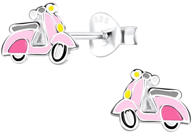 Joy|S - Zilveren scooter oorbellen - roze - 8 x 6 mm