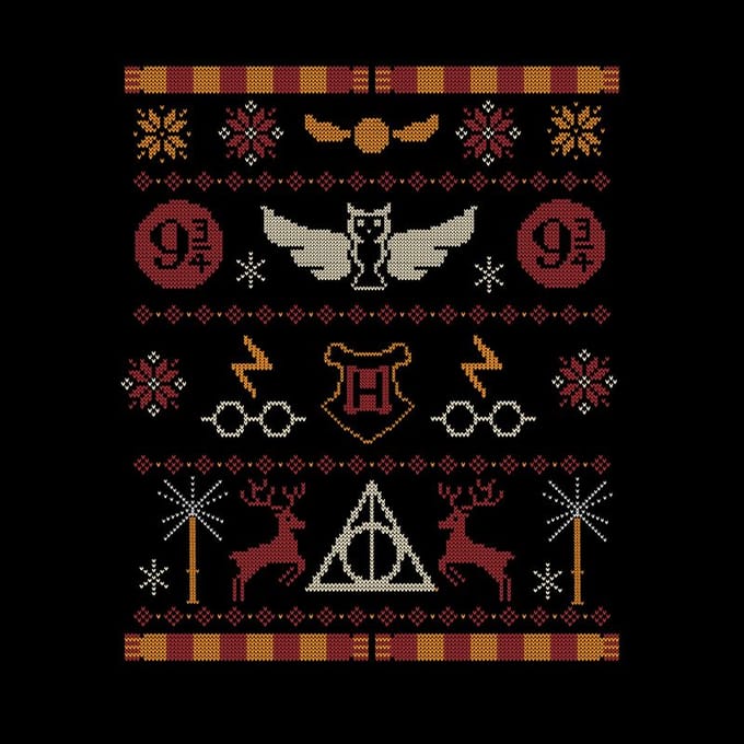 Harry Potter Knit kerst t-shirt - Zwart - M
