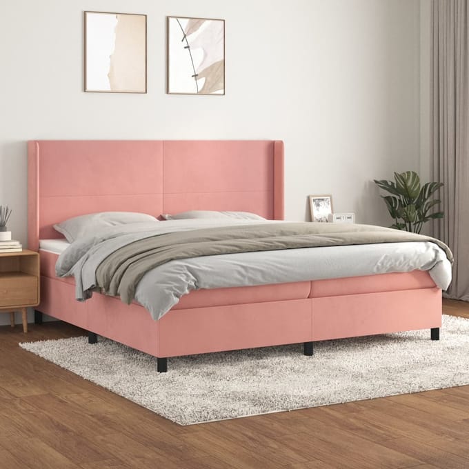 vidaXL - Boxspring - met - matras - fluweel - roze - 200x200 - cm