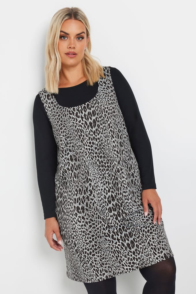 Yours Overgooierjurk Met Luipaardprint In Grijs Size 44
