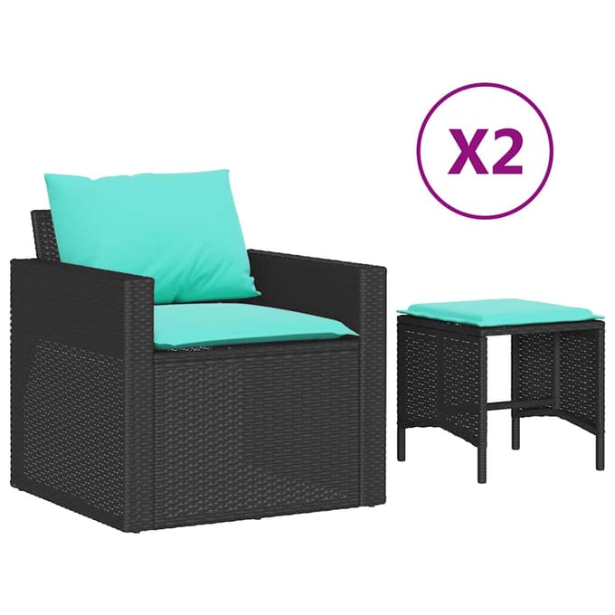 vidaXL - 4-delige - Loungeset - met - kussens - poly - rattan - zwart