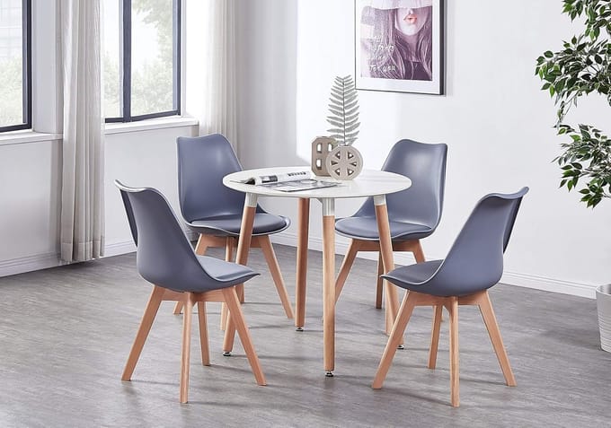 Ronde Eettafel met 4 Stoelen Set - Wit/Grijs Design voor Kleine Ruimtes