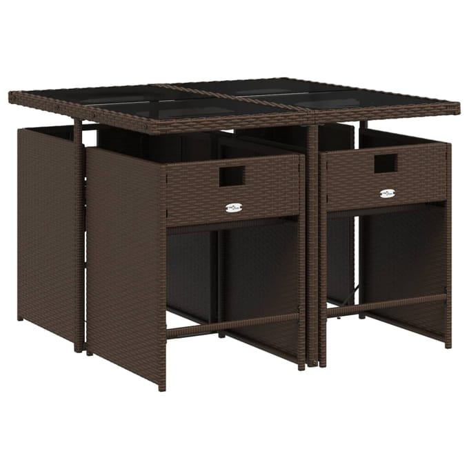 vidaXL - 5-delige - Tuinset - met - kussens - poly - rattan - bruin