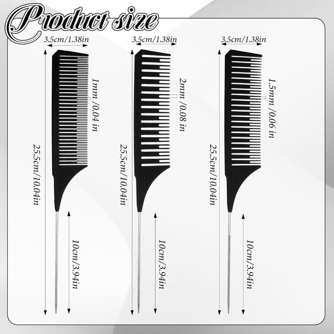 Highlight Kam Set - Verfkammen Styling - Haar Kleuren - 3 Verschillende Maten - 3 Stuks - Veelkleurig