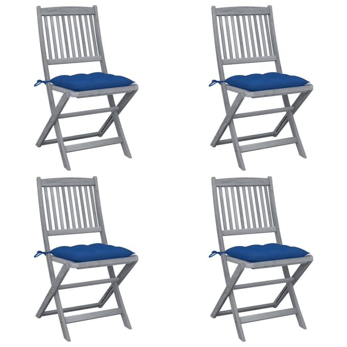 vidaXL - Set - van - 4 - klapstoelen - met - kussens, - gemaakt - van - massief - acaciahout.