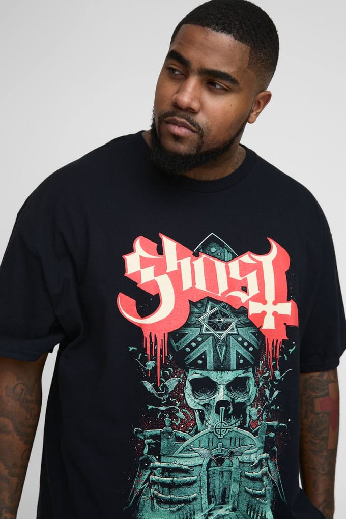 Plus Regular Fit Ghost License Print T-Shirt | Black | Size Medium