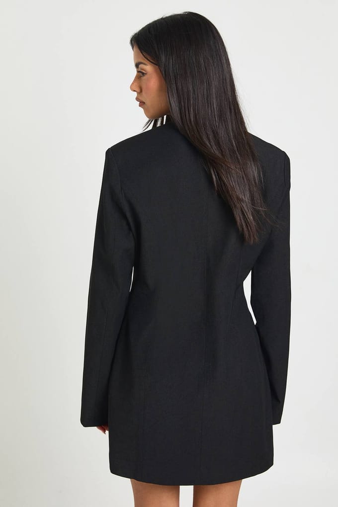 boohoo Dames Gestructureerde Hoge Hals Wikkel Voorkant Blazer Jurk | Zwart | Maat: 44