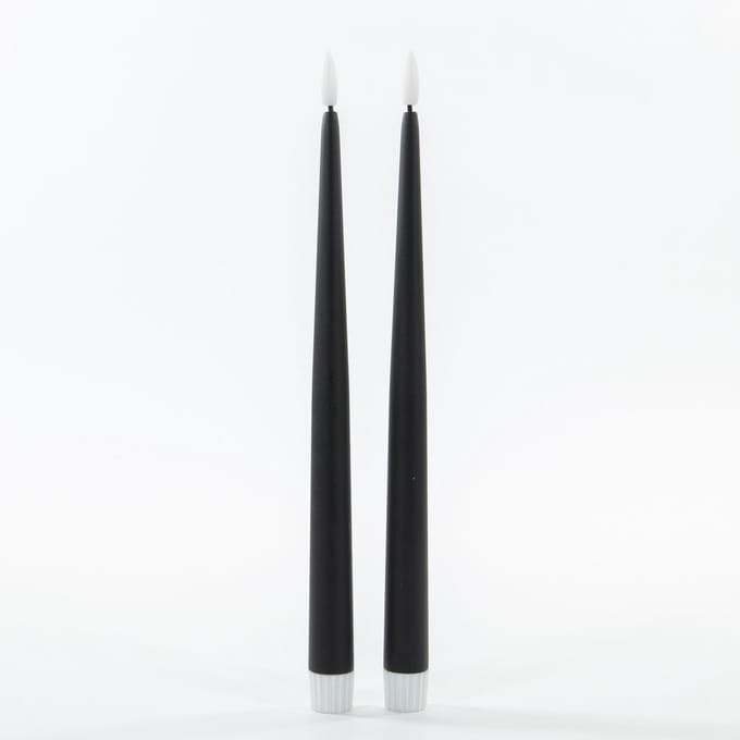 Anna's Collection LED dinerkaarsen - zwart - 2x st - 30 cm - 3D vlam