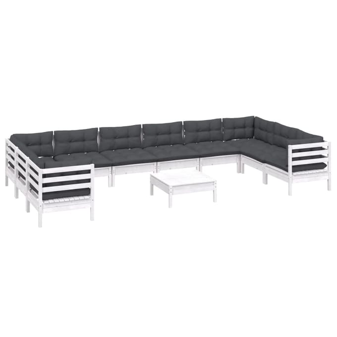 vidaXL - 11-delige - Loungeset - met - kussens - grenenhout - wit
