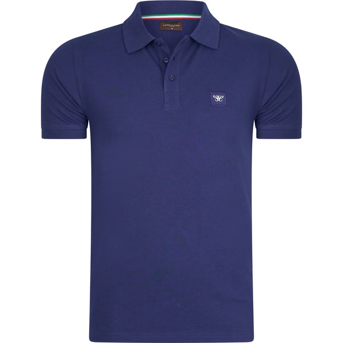 Cappuccino Italia - Heren Polo SS Polo Plain Pique - Blauw - Maat S