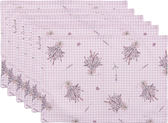Clayre & Eef Placemats Set van 6 48x33 cm Paars Wit Katoen Lavendel