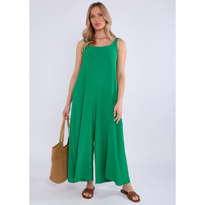 Groene Air Flow jumpsuit met bandjes en wijde pijpen