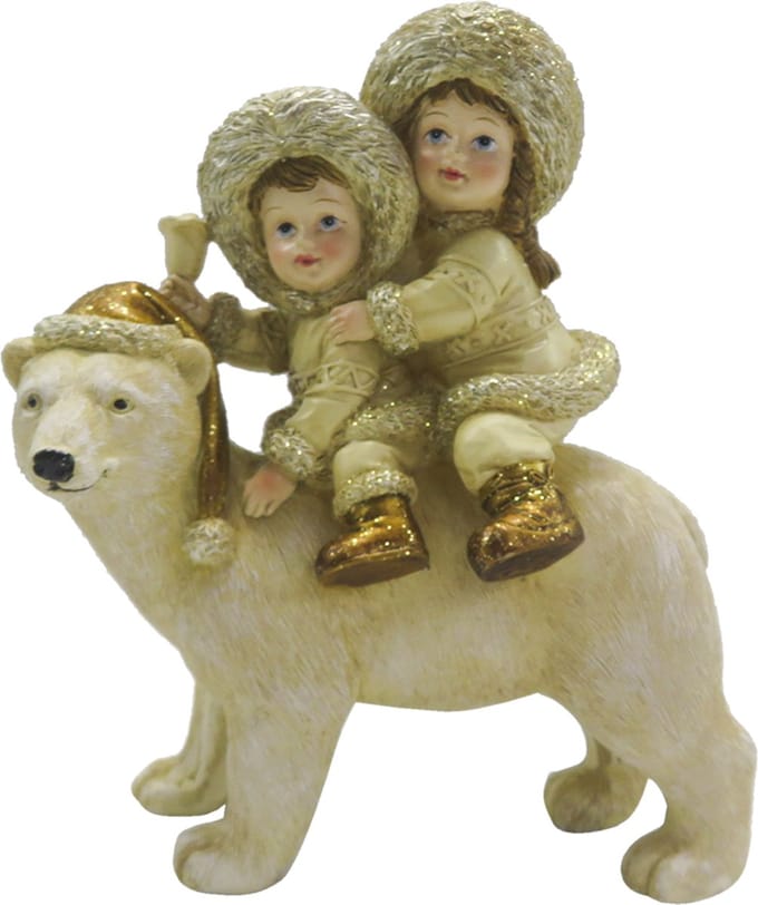 Clayre & Eef Beeld Kinderen 13x7x15 cm Beige Goudkleurig Polyresin