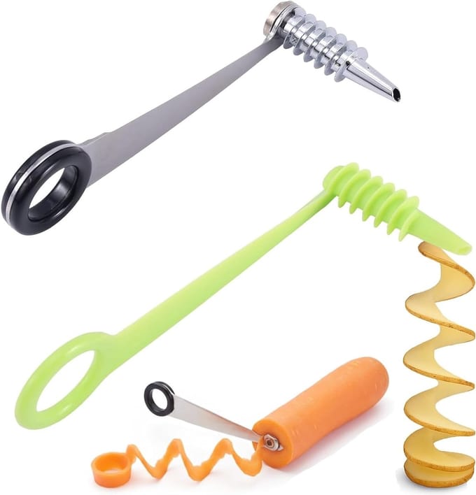 Groentensnijder Set van 2 - RVS Spiral Cutter voor Aardappelen, Courgette, Wortelen en Fruit Chips
