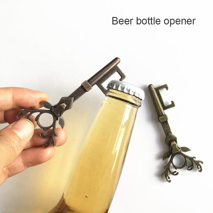 Décapsuleur tête de cerf, décapsuleur portable en forme de cerf, porte-clés rétro beige